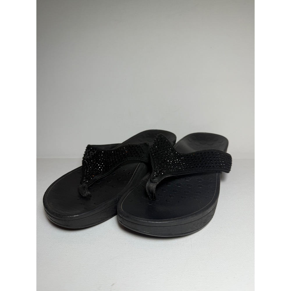 Vionic "Naples" Orthopedic Platform Sandal in Black w/ Black Bling | Size 7